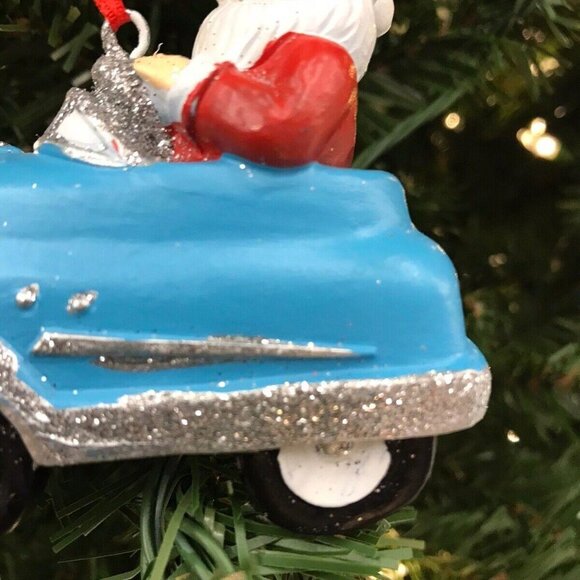 Santa Driving Blue & Silver Sports Car Christmas Tree Ornament Wreath Grill - Picture 6 of 9